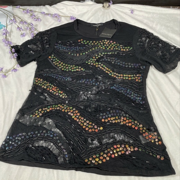 NWT Nanette‎ Lepore [SZ Medium ] Constellation Embellished Top in Black - Picture 6 of 12